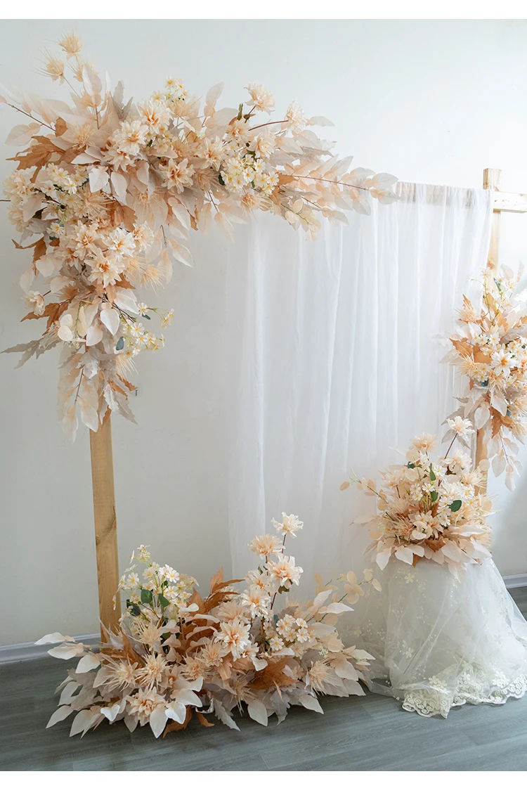 5D Lichtfarbe Champagner Künstliche Blumen Hochzeitsdekoration Hängende Hornblumenreihe Begrüßungshintergrund Requisiten Wegführung Blumen – Detail 9