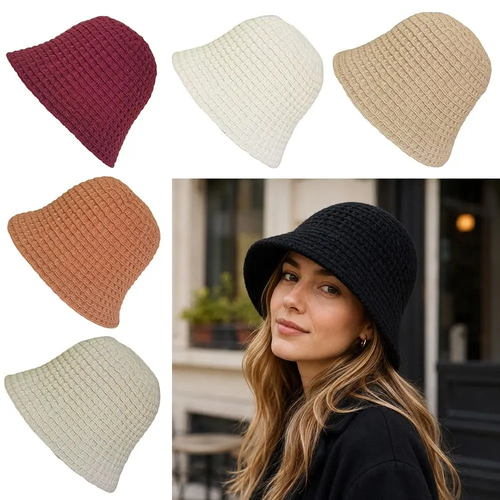 Japanese Knitted Fisherman Hat Women's Autumn Versatile Bucket Hat Korean Edition Trendy Round Face Suitable for Warm Bowl Hat