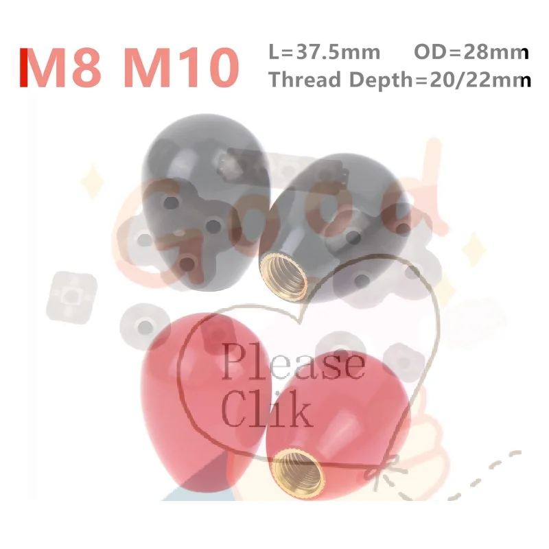 【HG】2Pcs M8 M10 Oval Egg Shape Handle Sleeve Thread Brass Core Bakelite Phenolic Handle For Machine Tools Black/Red OD 28mm