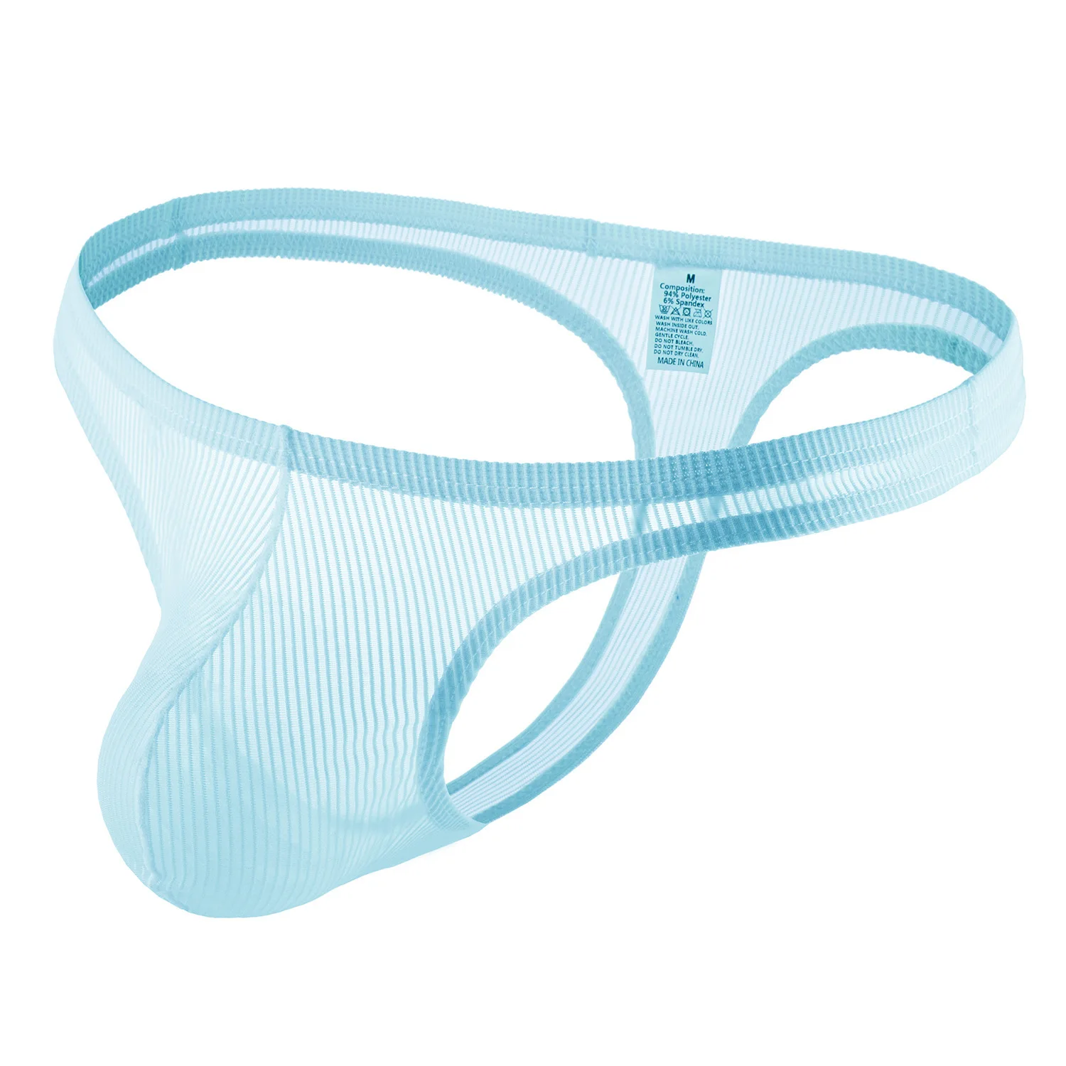 Men's Sexy Bulge Thongs Sheer Striped 3D Pouch Transparent G-String Gays Erotic Low Waist Underwear Sissy See Through Underpants