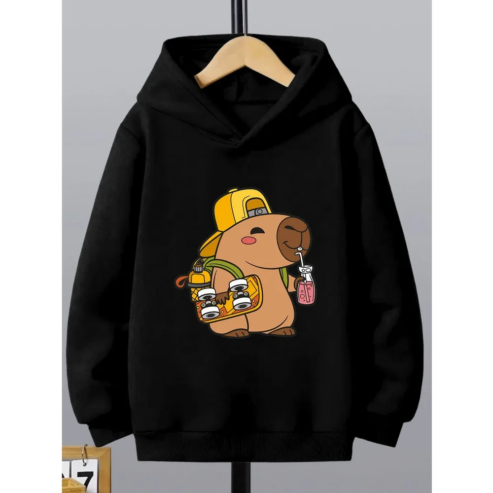 Boys Girls Casual Hoodie Cartoon Capybara Street Style Graphic Print Soft Comfortable Fashion Hooded Pullover