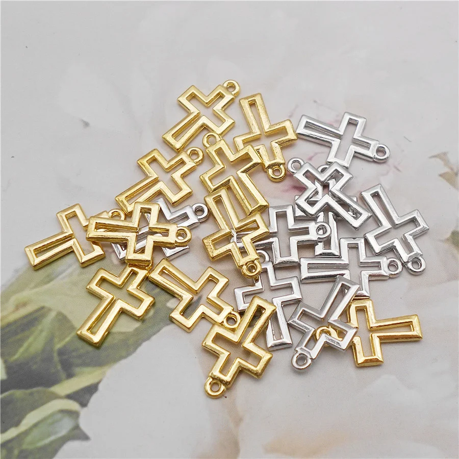 50PCS 11*17mm Alloy Small Hollow Cross Charms Necklace Pendant Jewelry Making Handmade Bracelet Earings Decor Crafts Accessory