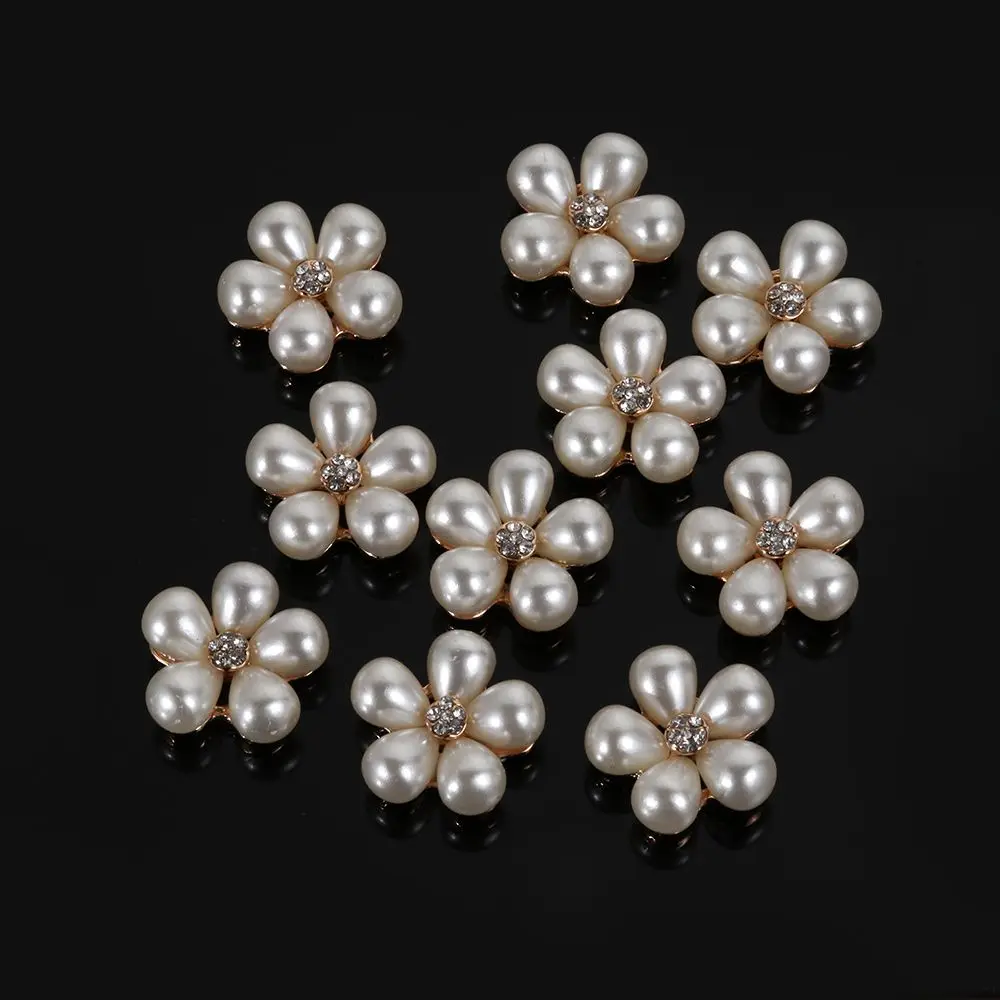 10Pcs/pack High Quality Ivory Pearls Rhinestones Buttons Flower Shaped Garment Decorative DIY Crafts Bow Accessories