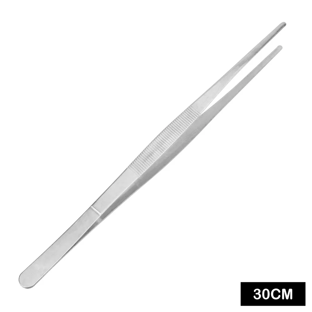 Home Medical Garden Kitchen BBQ Tool 20CM/30CM Stainless Steel Toothed Tweezer Straight  Tweezer Long Barbecue  Food Tong