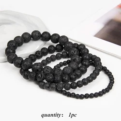 1PC Men Lava Bracelet 4 /6/ 8/10MM Natural Black Volcanic Lava Stone Bead Stretch Elastic Cord Bangle Jewelry Gift For Women Men