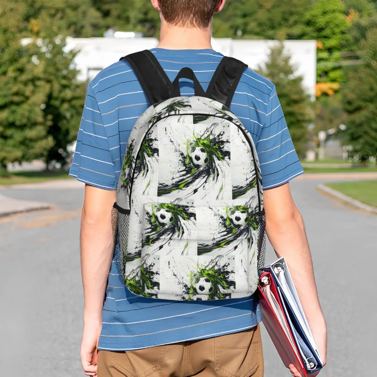 Abstract Colour Soccer Splash Ink Football Art Watercolor Backpack Student BookBag Men Women School Bag Laptop Shoulder Bags