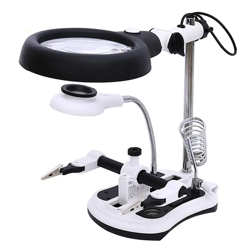

【VALUE MONEY】Three-In-One Welding Magnifier With 4 Lenses, 18 LED Light Soldering Iron Stand& Clip-On Auxiliary Magnifier EU Plu