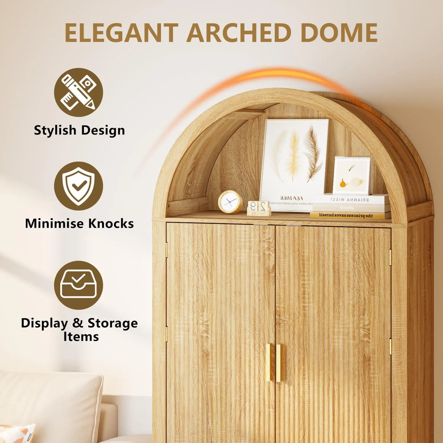 Arched Pantry Cabinet, 71" Tall Kitchen Pantry Cabinet with Doors Storage, Modern Fluted Kitchen Cabinet with Adjustable Shelves