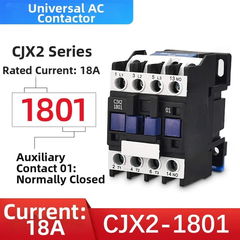 CJX2-1810 AC Contactor 3 Pole 220V 50Hz 60Hz for Electrical Control Panels with 1NO+1NC Auxiliary Contacts and Compact Design