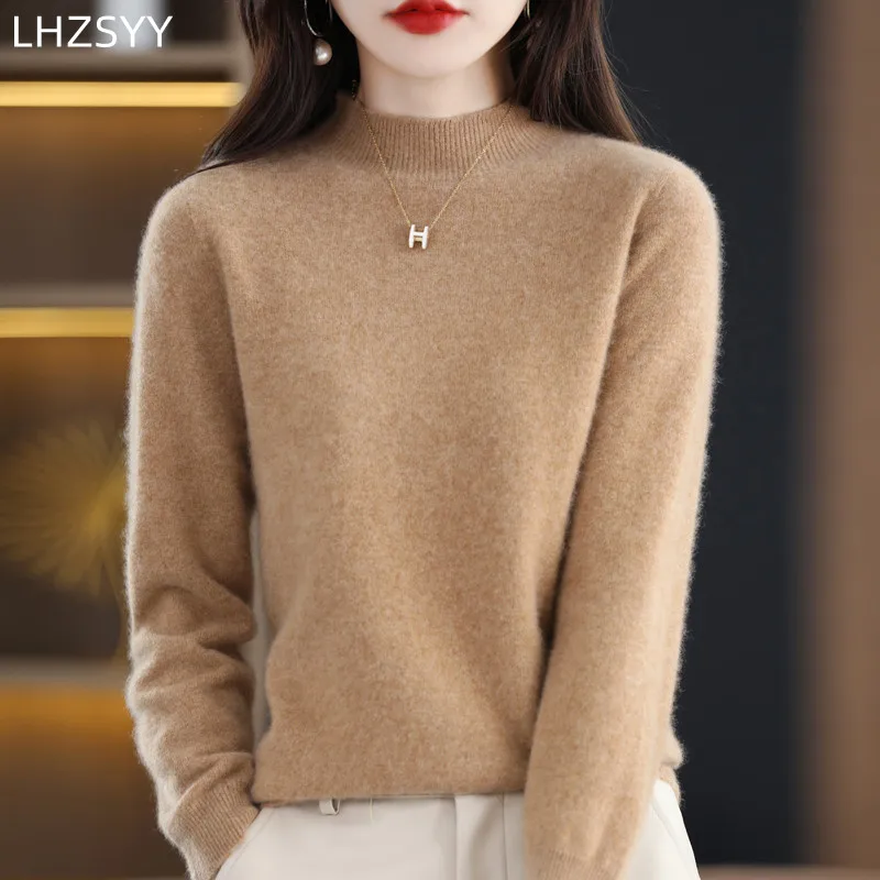 2024 New First Line Ready-To-Wear Ladies Pullover 100% Pure Wool Sweater Half Turtleneck Cashmere Jumper Basal Top Female Jacket