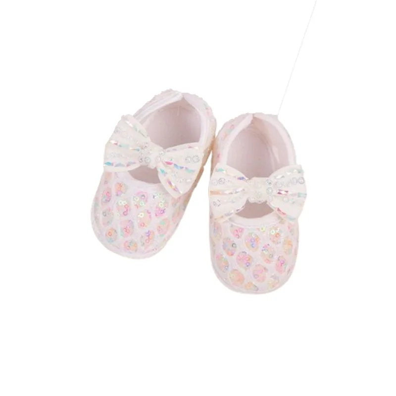 Zapatos planos con lazo de lentejuelas para niña, zapatos de cuna de tela tejida para fiesta, Festival, Baby Shower