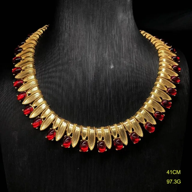 

Qingdao Jewelry Plated Real Gold Red Glazed Necklace Bracelet Brooch Earrings New Year's Makeup Retro Set