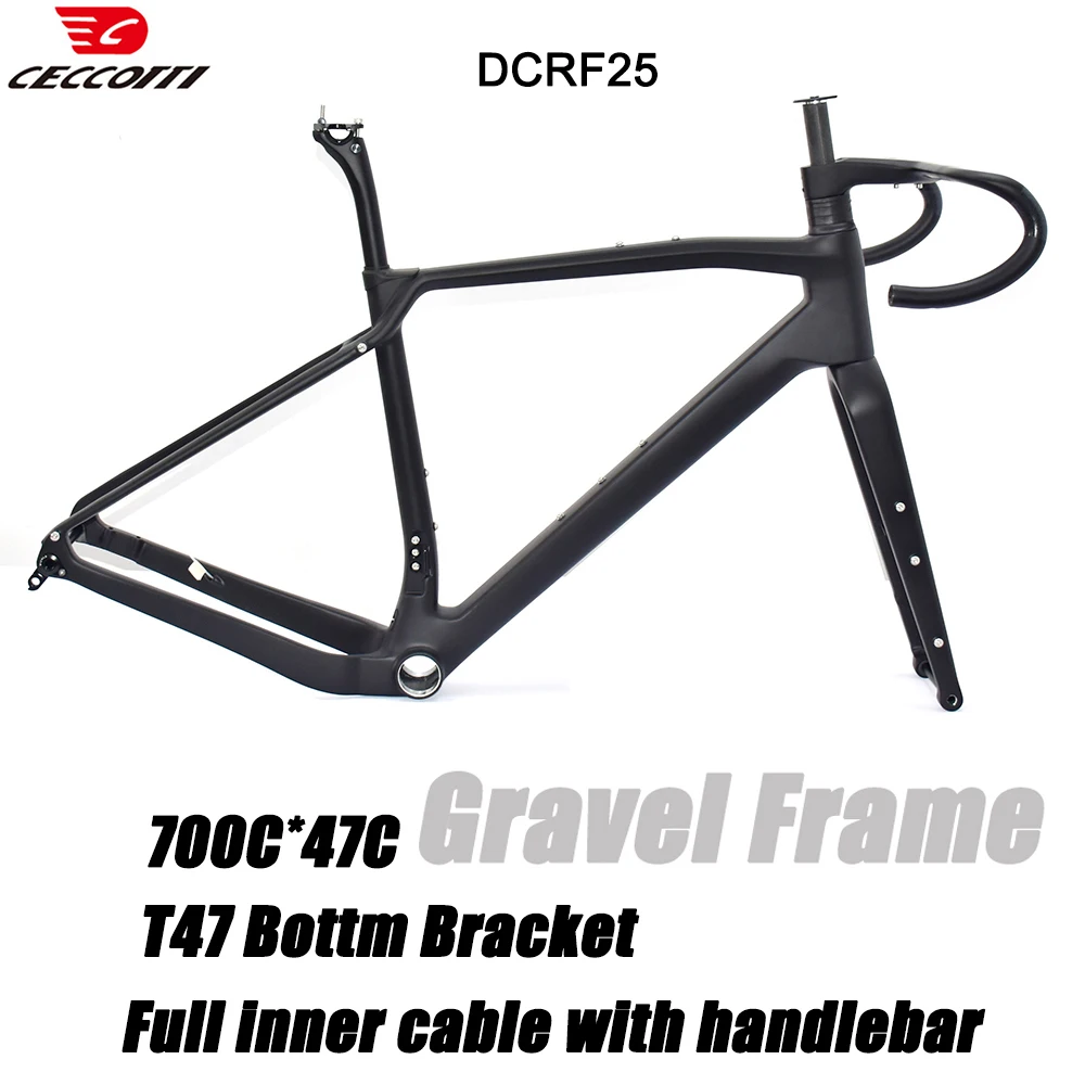 

Carbon Gravel Frame with Disc Brake Bicycle Frameset, Full Hidden Cable Bike Framework, 700C * 47C, T47 BB