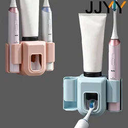 JJYY Wall Mount Electric Toothbrush Holder Double Hole Bathroom Accessories Waterproof Toothpaste Dispenser Lazy Squeezer