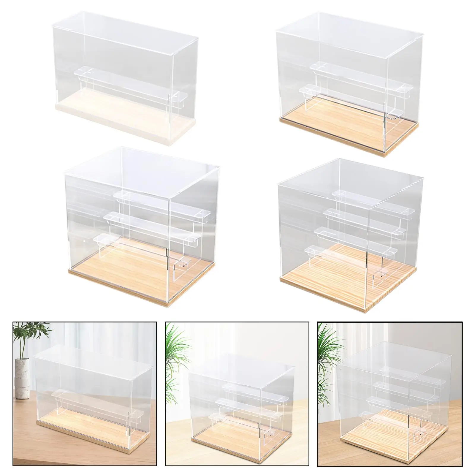 Caixa de exibição de acrílico transparente, cubo de armazenamento de bancada, vitrine para brinquedos, bonecas, estátua, lembranças, proteção, armazenamento e organização