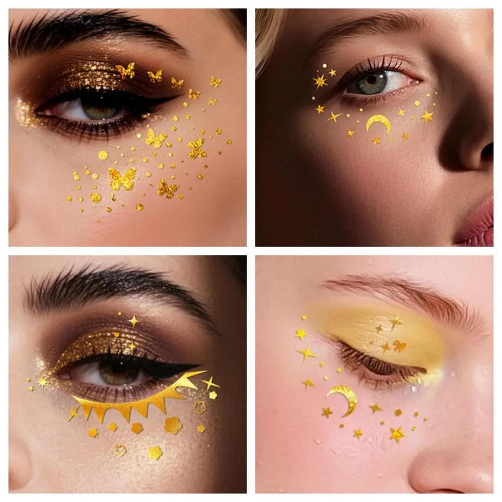 

12pcs Waterproof Glitter Freckles Face Tattoo Long Lasting Disposable Face Temporary Tattoos Gold Facial Art Makeup Stickers