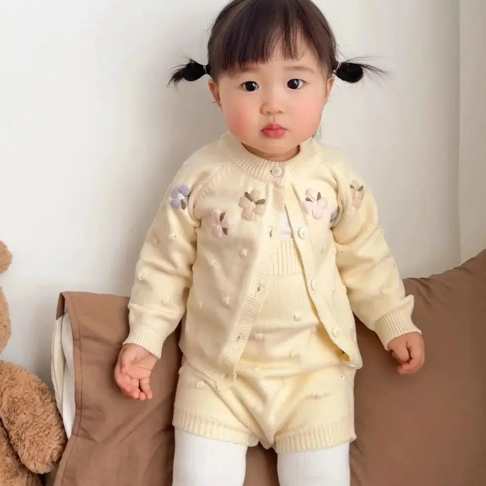 New Fall Winter Baby Girls 2Pcs Knitted Sweater Suit, Chic Tweed Style Lovely Cute Warm Infant Toddler Clothing Set