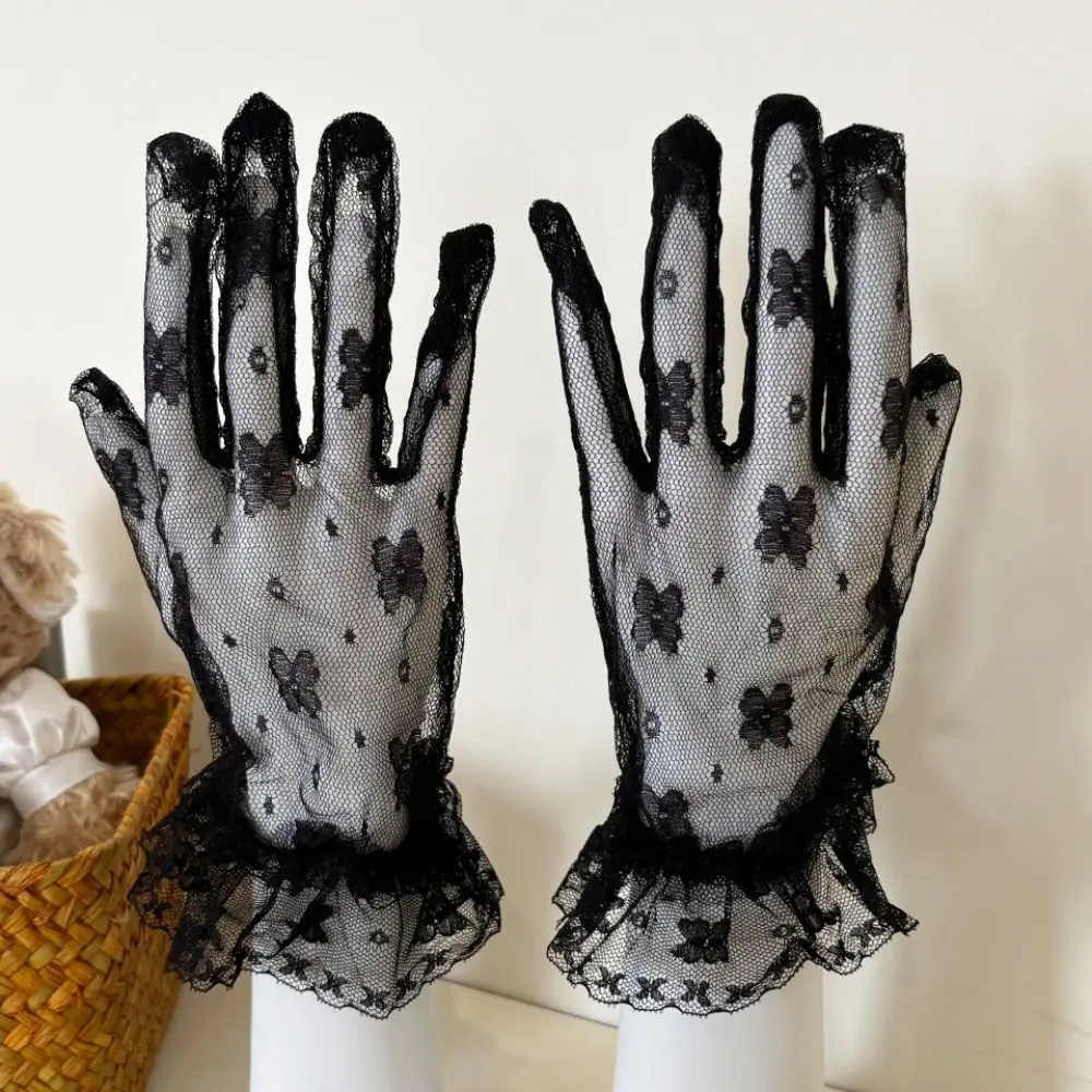 Vintage Mesh Lace Gloves Thin Breathable Wedding Mittens Non-slip Lightweight Gauze Bridal Gloves Summer