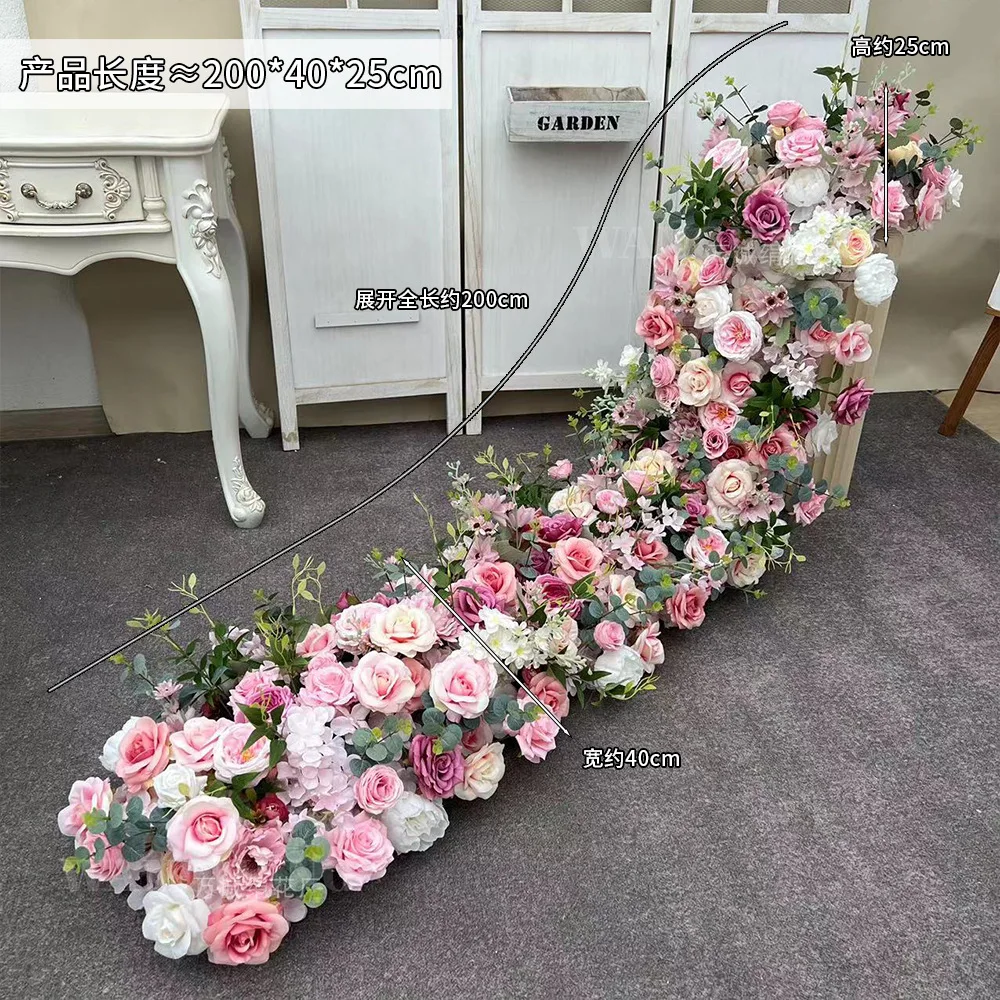 

Wedding Trailing Floor Rows of Flowers Engagement Party Simulation Silk Flowers Finished Decorative Flower Rows Arranged Wedding