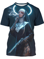 New Men's 3D Nun Pattern Lightweight T-shirt Short Sleeves Crew Neck Unique Halo And Cigarette Design The Ideal Gift For Him