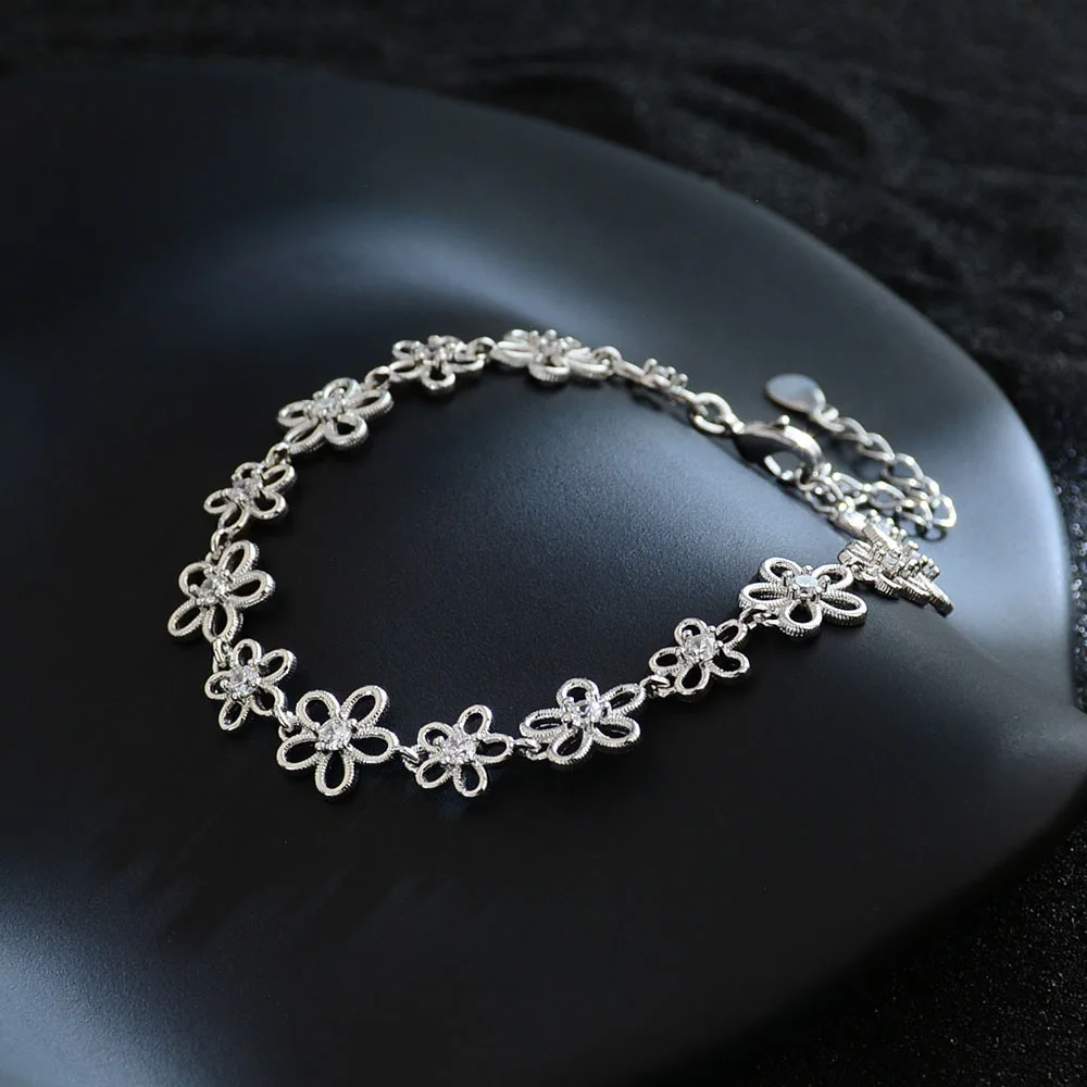 أساور من الفضة الإسترليني عيار 925 للنساء إكسسوارات عصرية على شكل زهرة مجوفة قلادة بسيطة مجوهرات للحفلات هدية