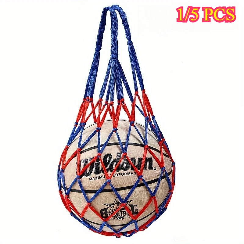 1pc/5pcs saco de rede de basquete, saco de rede de tecelagem grossa, saco de rede de futebol de grande capacidade, saco de rede de treinamento de náilon durável-cor misturada