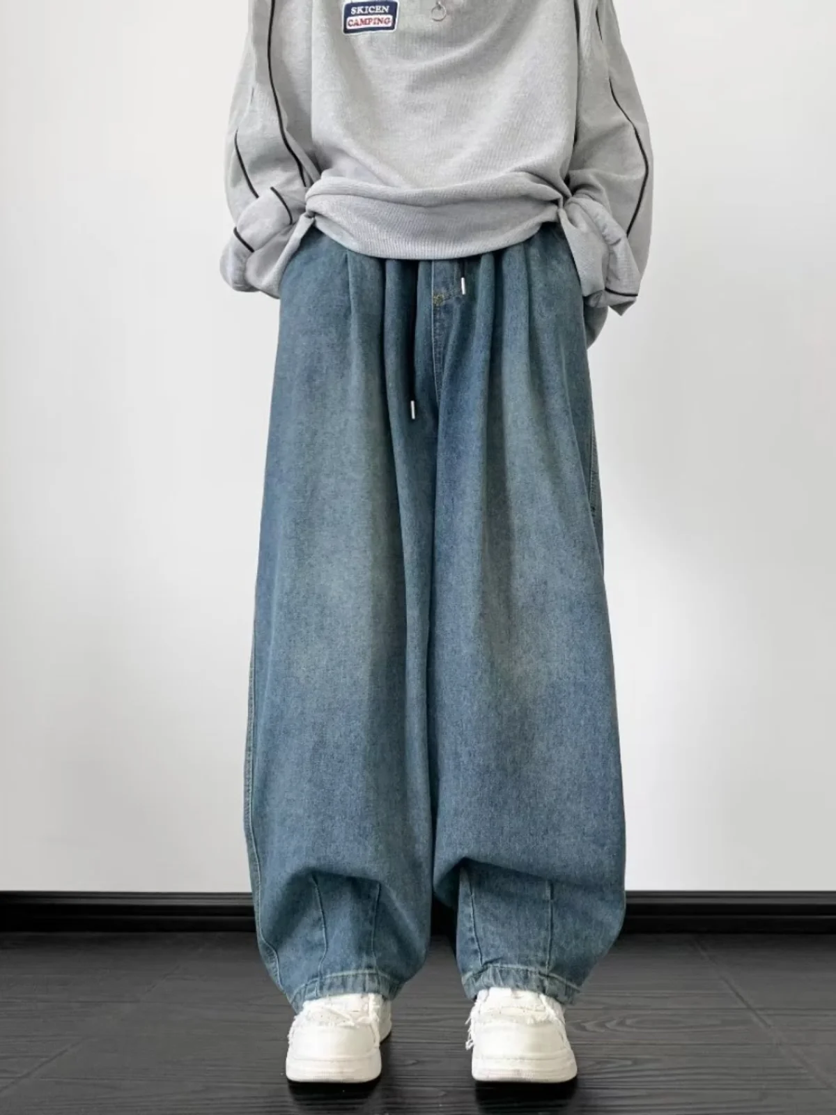 Spring Autumn Loose Wide Leg Men's Jeans Japanese Style Washed Outdated Trendy Brand Drapey Straight Cut Oversize Long Trousers