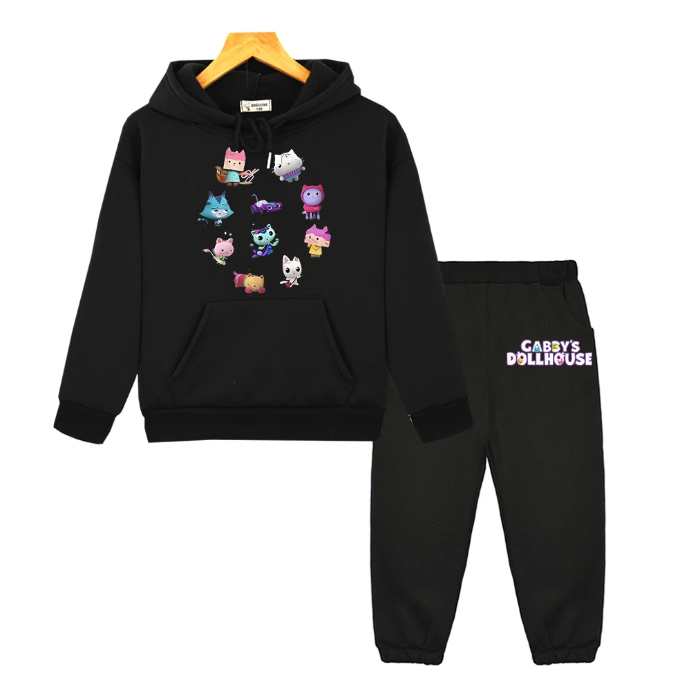 

Autumn Hooded Sets Gabby's Dollhouse Print Anime hoodie boy girl Fleece sweatshirt 2pcs Tops+pants Jacket kids boutique clothes