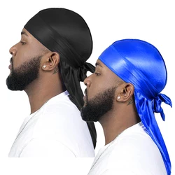 2 pcs Silky Satin Durags for Men Designer Long Tail Beanies Doo Rags Caps Du-rags for Women Silk Satin Tie Do Rags Cap for Waves