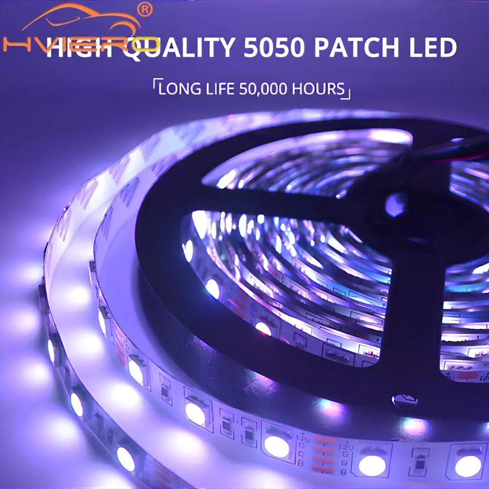 1Pcs 5M LED Light Strip RGB SMD 5050 Non-Waterproof DC 12V Flexible Lamp Tape Diode for Bedroom TV Background Lighting Led Neon