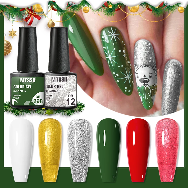 Mtssii 10/12/4/6Pcs Christmas Gel Nail Polish Set Kit Glitter Winter 150 Colors UV LED Nail Art Gel Semi Permanent Base Top Coat