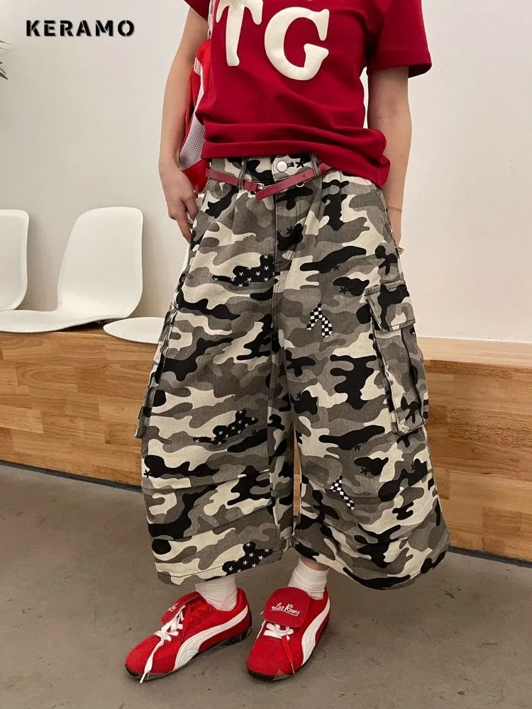 

Y2K Harajuku Street Washed Camouflage Denim Trouser American Vintage Eclectic Waif Jeans Women Grunge Casual 2000s Pocket Pants