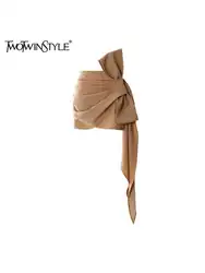TWOTWINSTYLE Solid Patchwork Bowknot Slimming Skirts For Women High Waist Bodycon Mini Minimalist Skirts Female Fashion Style