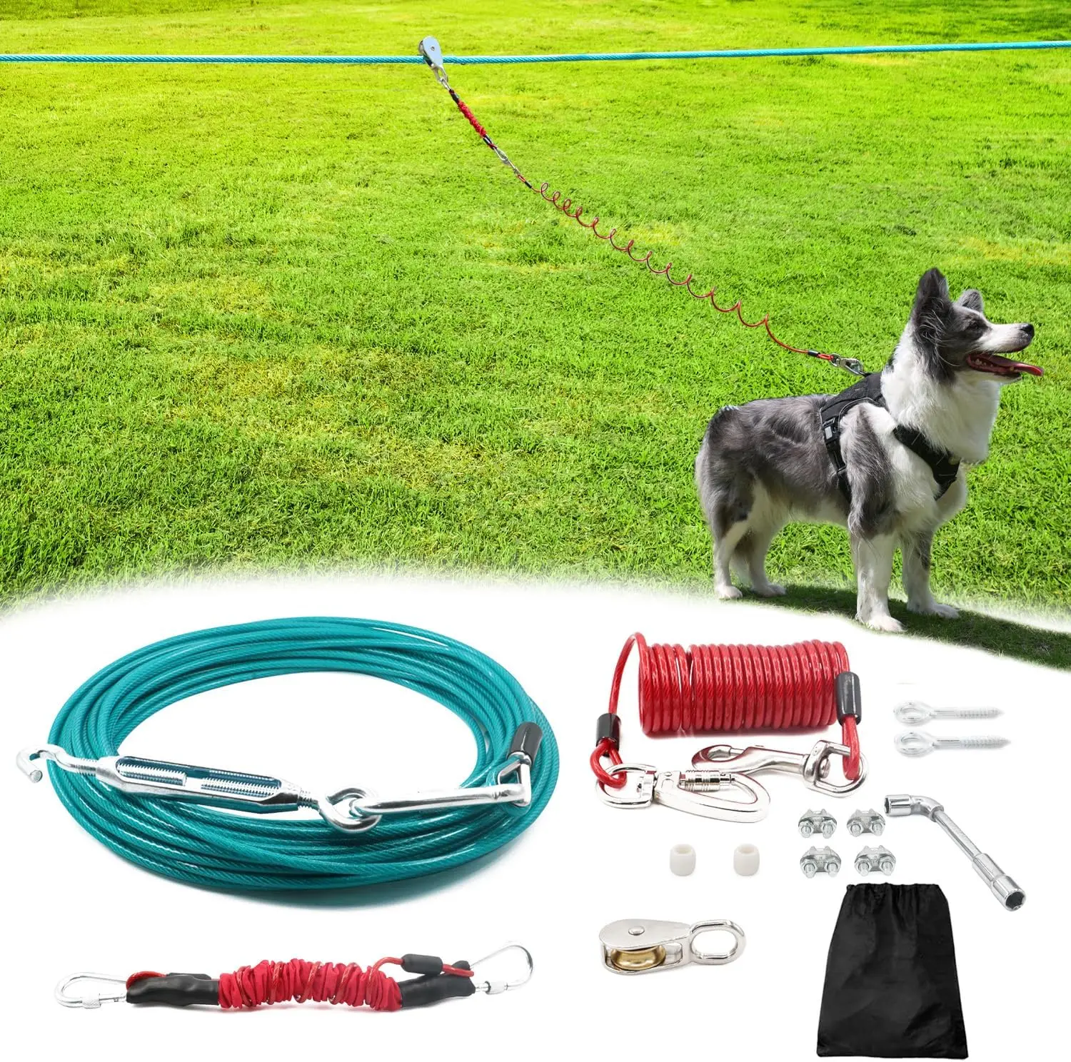 

Heavy Duty 120FT Dog Run with 10FT Cable, Outdoor Leash Trolley for Large Dogs Up to 300Lbs