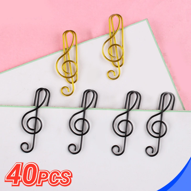 40/20PCS Black Gold Music Note Shape Paperclips Portable Book Papar Mini Decorative Binder Clip Office Stationary Supplies