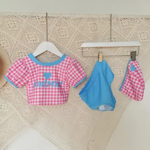 소녀를위한 여름 어린이 수영복 귀여운 격자 무늬 해변 옷 스파 키즈 수영복 수영복 Two Piece Beachwear