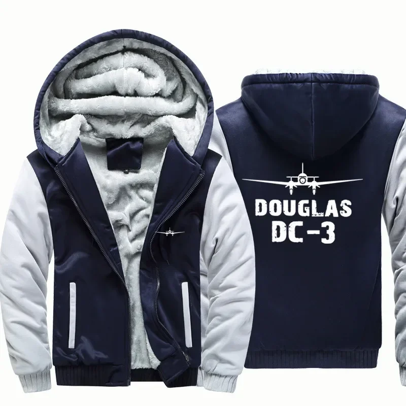 

Flight Aviation Douglas DC-3 Pilots Men Coat Jackets Wool Fleece Warm Zipper Hooded Thick Hoodies Sweatshirts