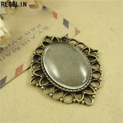 REGELIN Antique bronze/Antique Silver oval filigree cameo cabochon base setting 18*25mm 10pcs/lot Cabochon Pendant Settings