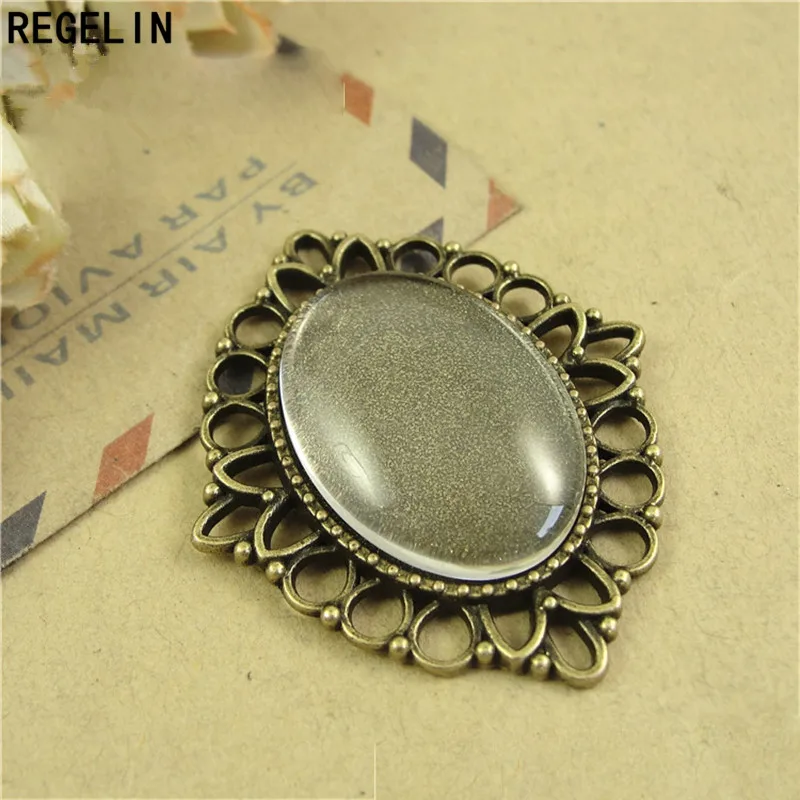 REGELIN Antique bronze/Antique srebrny owalny filigranowa podstawa z kameą i kaboszonem ustawienie 18*25mm 10 sztuk/partia Cabochon wisiorek ustawienia