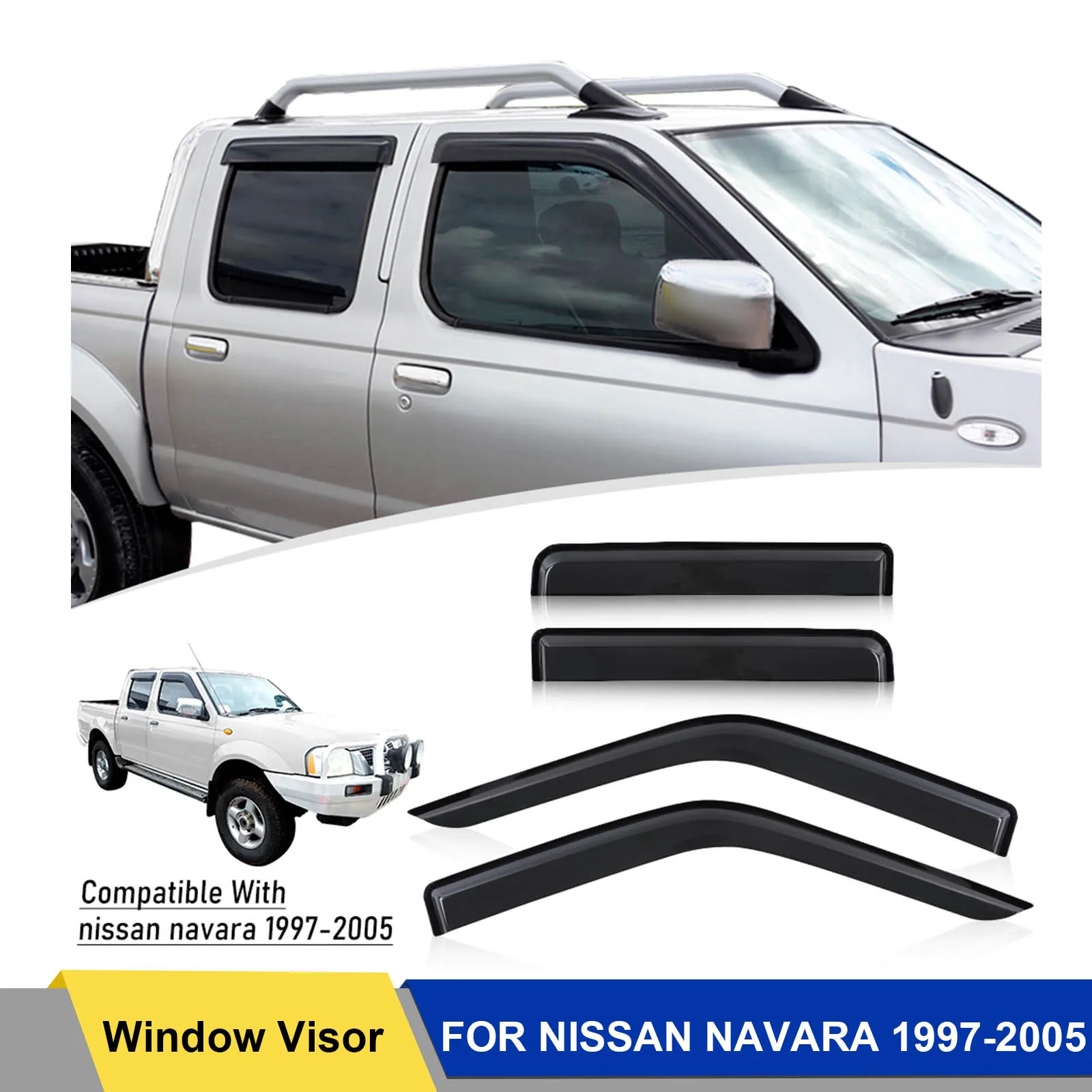 Window Deflectors Weathershields Weather Shields For Nissan Navara D22 1997-2005  Window Visor Double Cabin 4PCS/SET