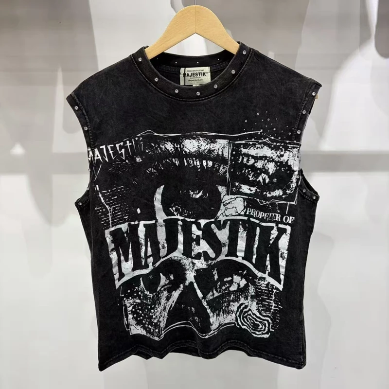 Herren Washed Gradient Sport-Tanktop aus Baumwolle, Vintage Strass Cut-Off Ärmelloses Oberteil, Übergroßes Streetwear Lustiges Kleidungsstück – Detail 4