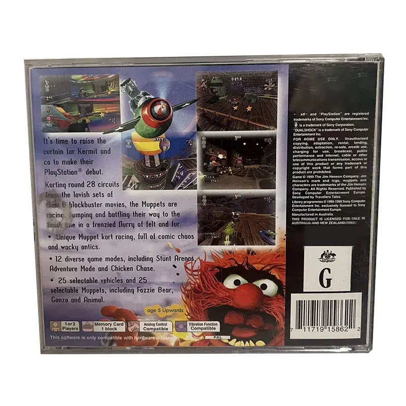PS1 muppet racemania PAL With Manual Copy Disc Game Black Bottom Unlock Console Station 1 Retro Optical Driver Video Game Part