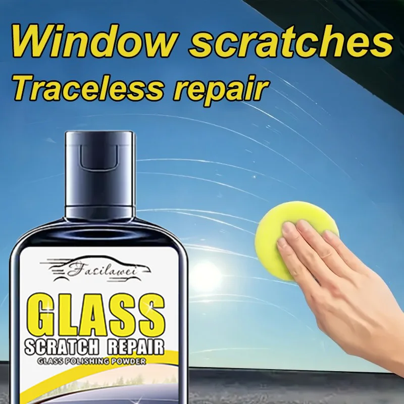 新しいガラス傷修復ペースト - 車の窓と浴室のシャワーのガラス研磨、窓ガラスの傷修復、スポンジ付き。