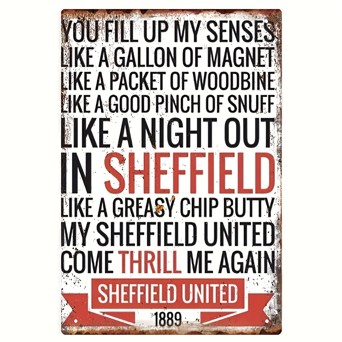 Vintage Metallschild von Sheffield United, rostbeständige, wasserdichte Eisen-Wanddekoration, Feder-Design für Veranda, Garage, Zuhause.