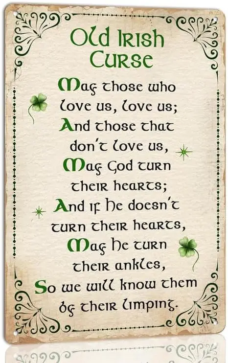 Old Irish Curse Metal Tin Sign Clover Vintage Poster Wall Art Cafes Farmhouse Home Irish Wall Decor Retro Plaque
