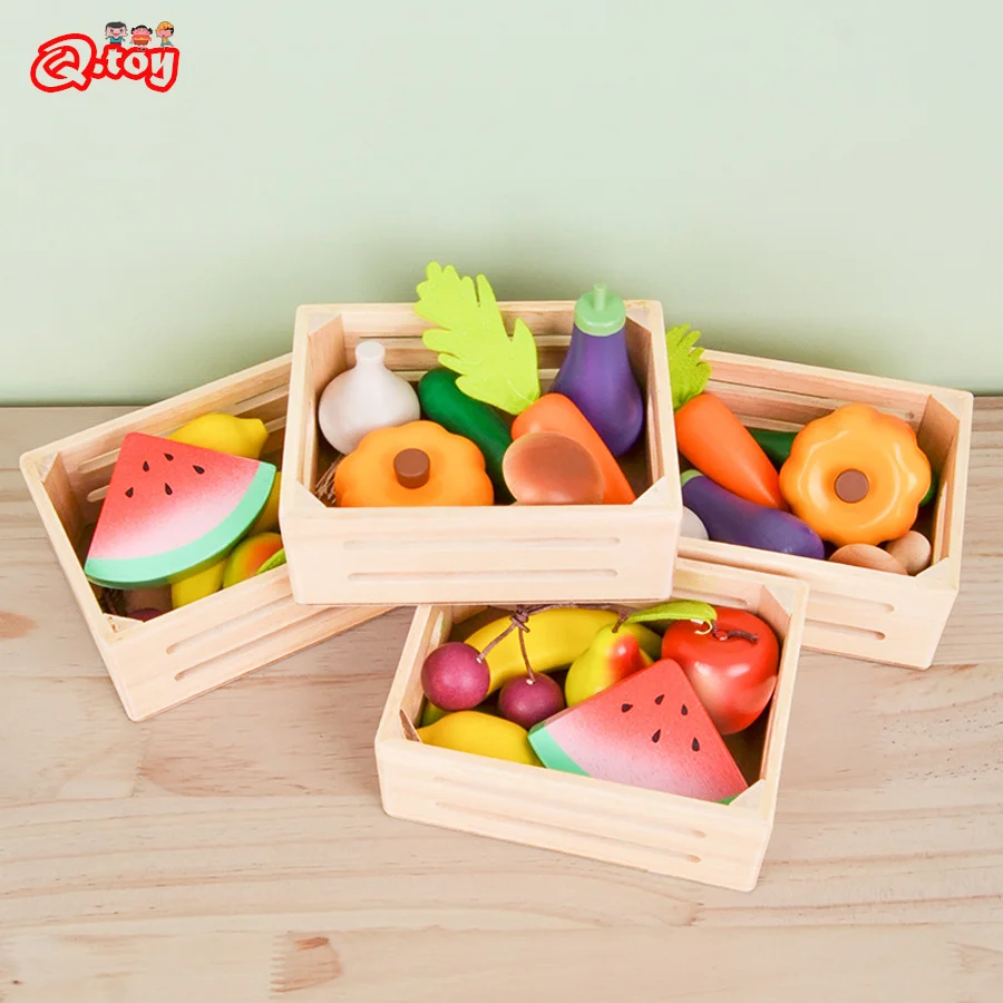 Wooden Pretend Play Toy Fruit Vegetable Children Play Kitchen Food Simulation Imitation Game for Kids Learning Education Gift