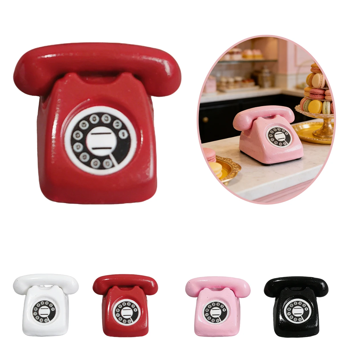 1/4 Stück Mini-Vintage-Rotationstelefon – 1:12 Miniatur-Retro-Schreibtischtelefon für Puppenhaus, Feengartenwege und Mikrolandschaften