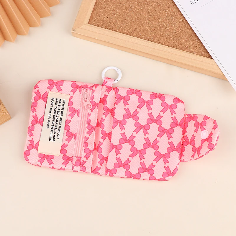 Korean Style Ins Niche Coin Purse Cute Sweet Bow Multi-layer Card Holders Floral Canvas Bag Pendant Wallet Pink Girl Heart