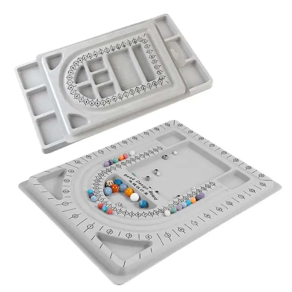 

Tray Multi-functional Necklace Beading Tray Gray Flocked Bead Board DIY Necklace Tool Measuring Tool Jewelry Design Tool