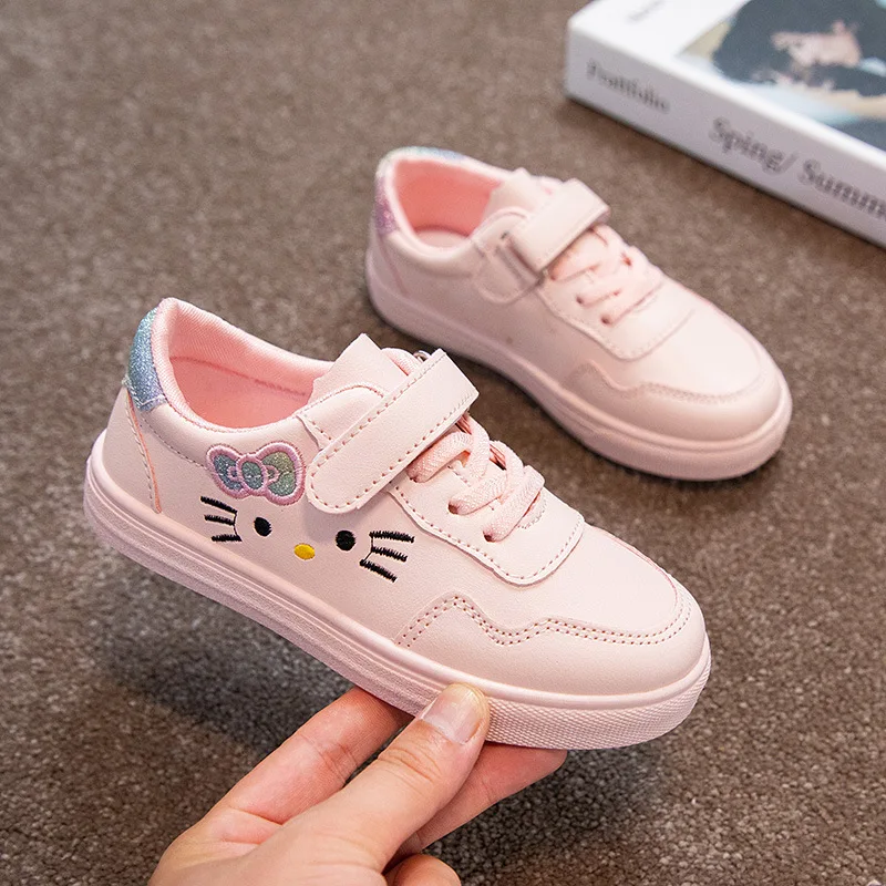 Sanrio Children Casual Sport Running Anti-Slip Shoe Soft Sole Fashion Leather Kids Flat Sneakers Princess Girl Casual Shoes